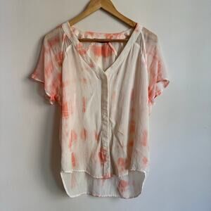 Anthropologie Gypsy 05 100% Silk Pink and White Blouse Top Size XL